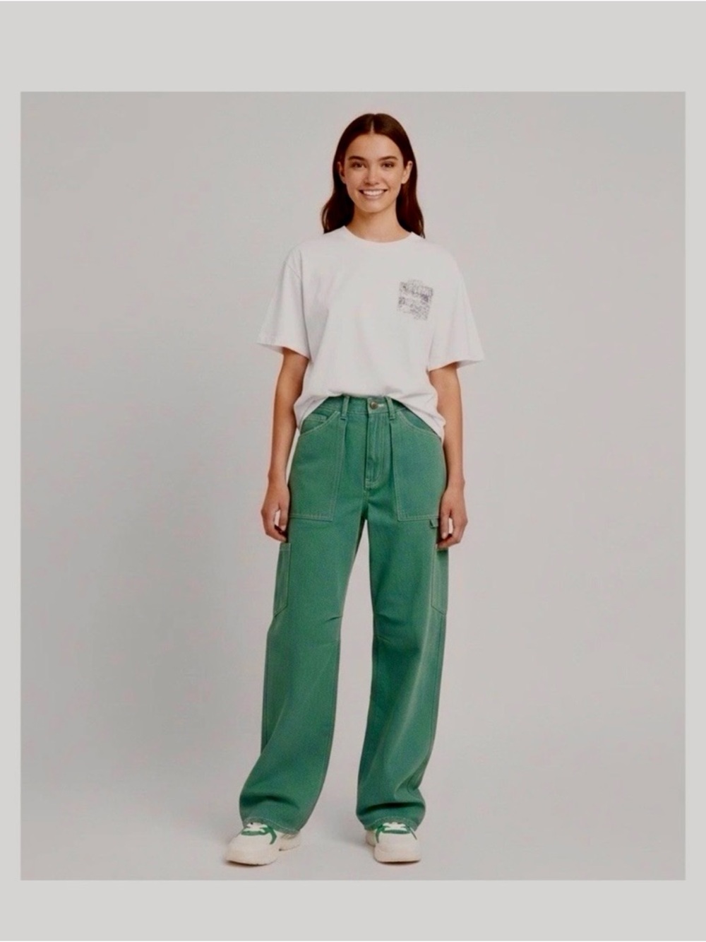 Lioness Miami Vice Sage-Green Cargo Jeans High-Rise Wide Leg Baggy Fit Pants - Picture 6 of 16